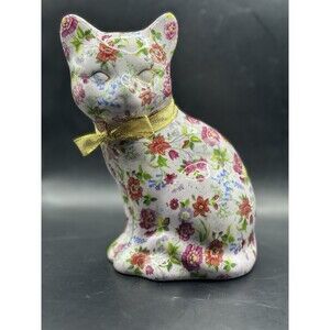 Formalities Baum Bros 7” Vintage Porcelain Cat Floral Chintz Kitty